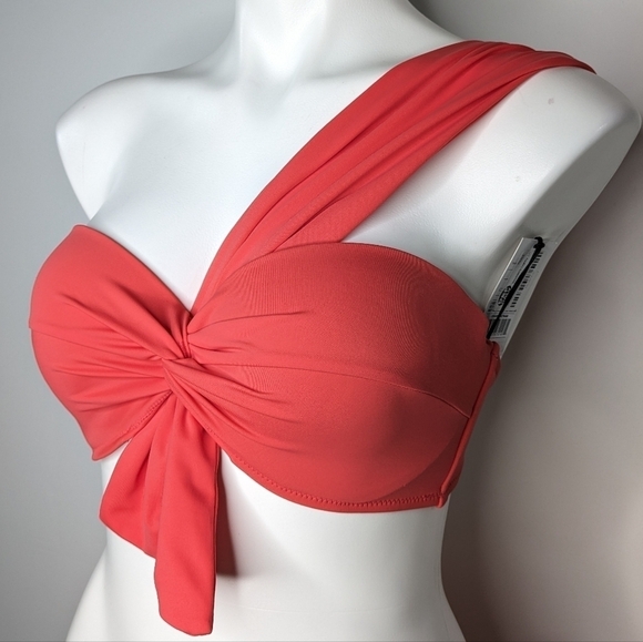 NWT Shade & Shore salmon one shoulder bikini top 34D - Picture 2 of 9